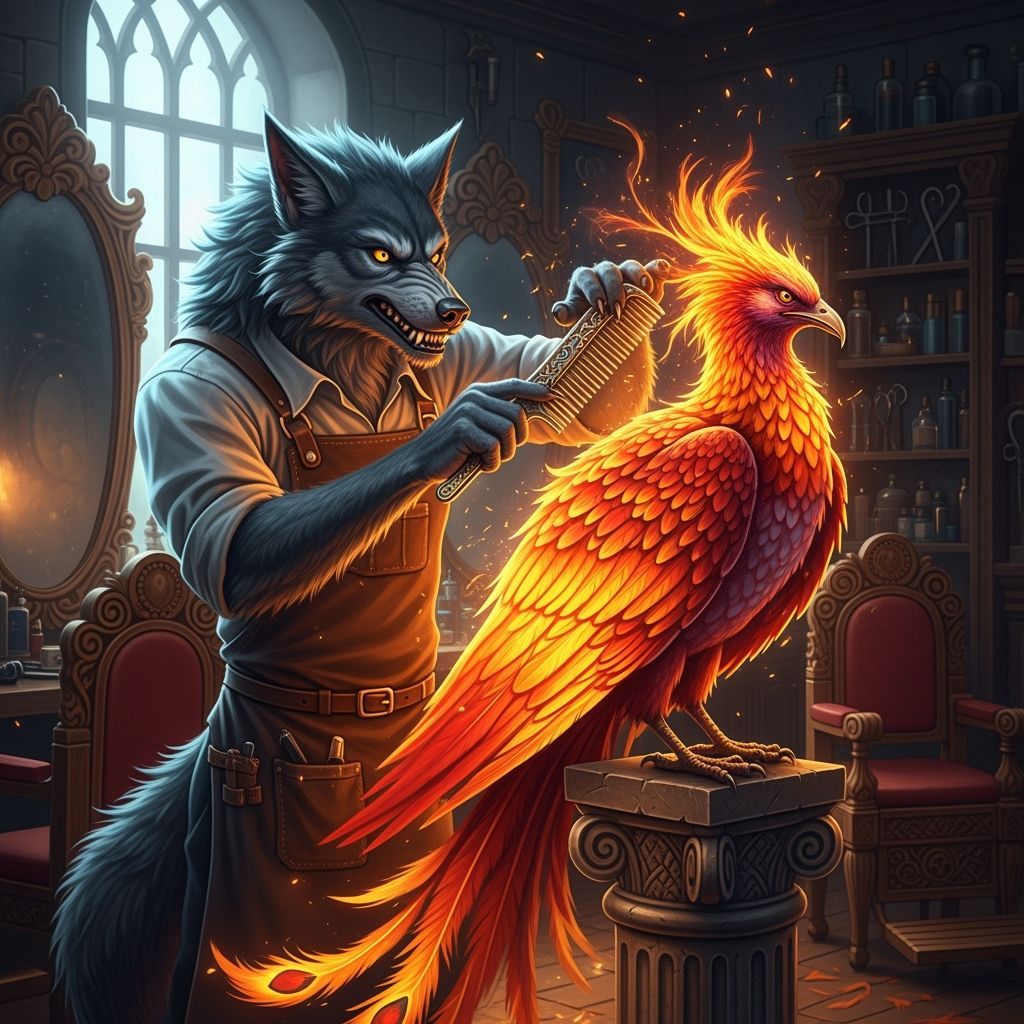Werewolf Barber Styles Phoenix Feathers in Gothic Shop