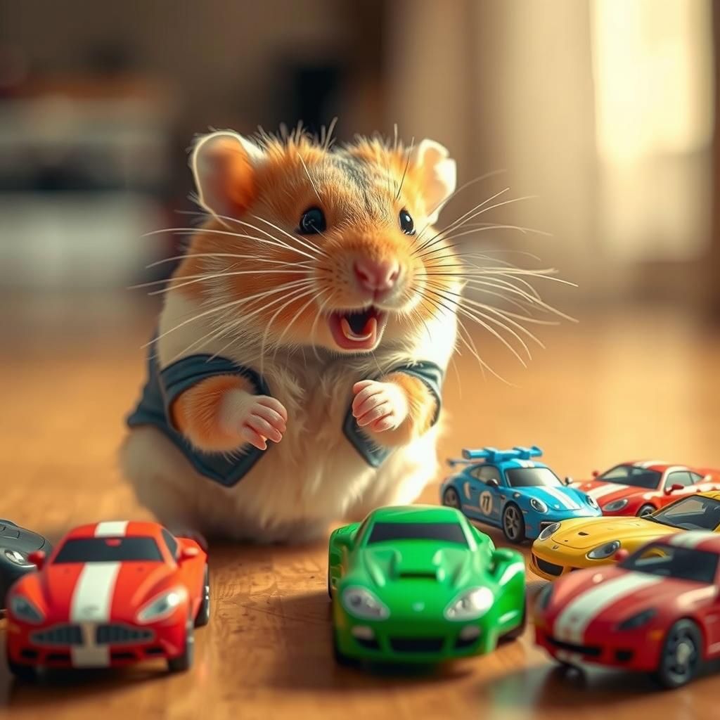 Hamster Plays with Toy Cars: Professional Photography