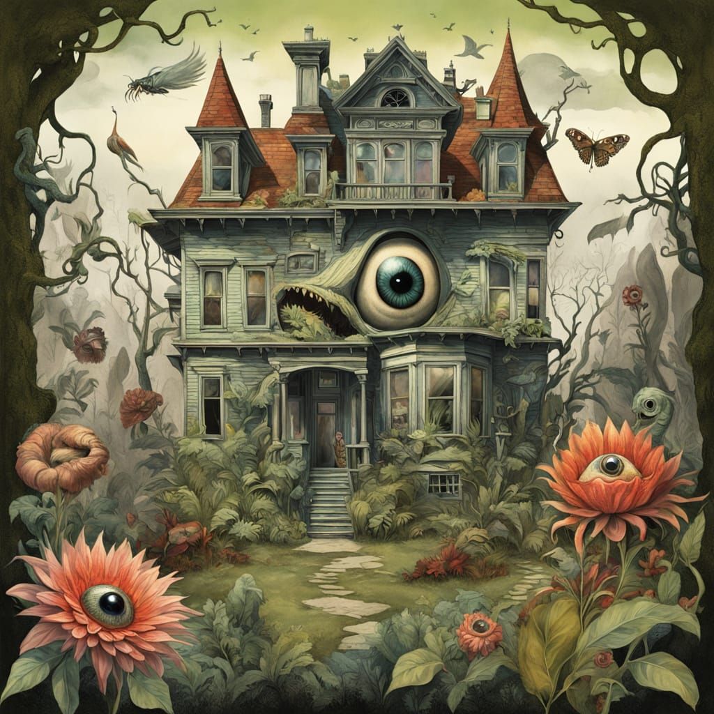 Surreal Botanical Beast Dwells in Vintage Horror House