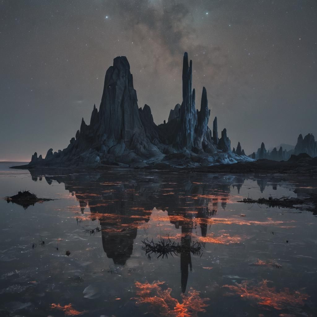 Alien World: Crystal Formations in the Dark Sky