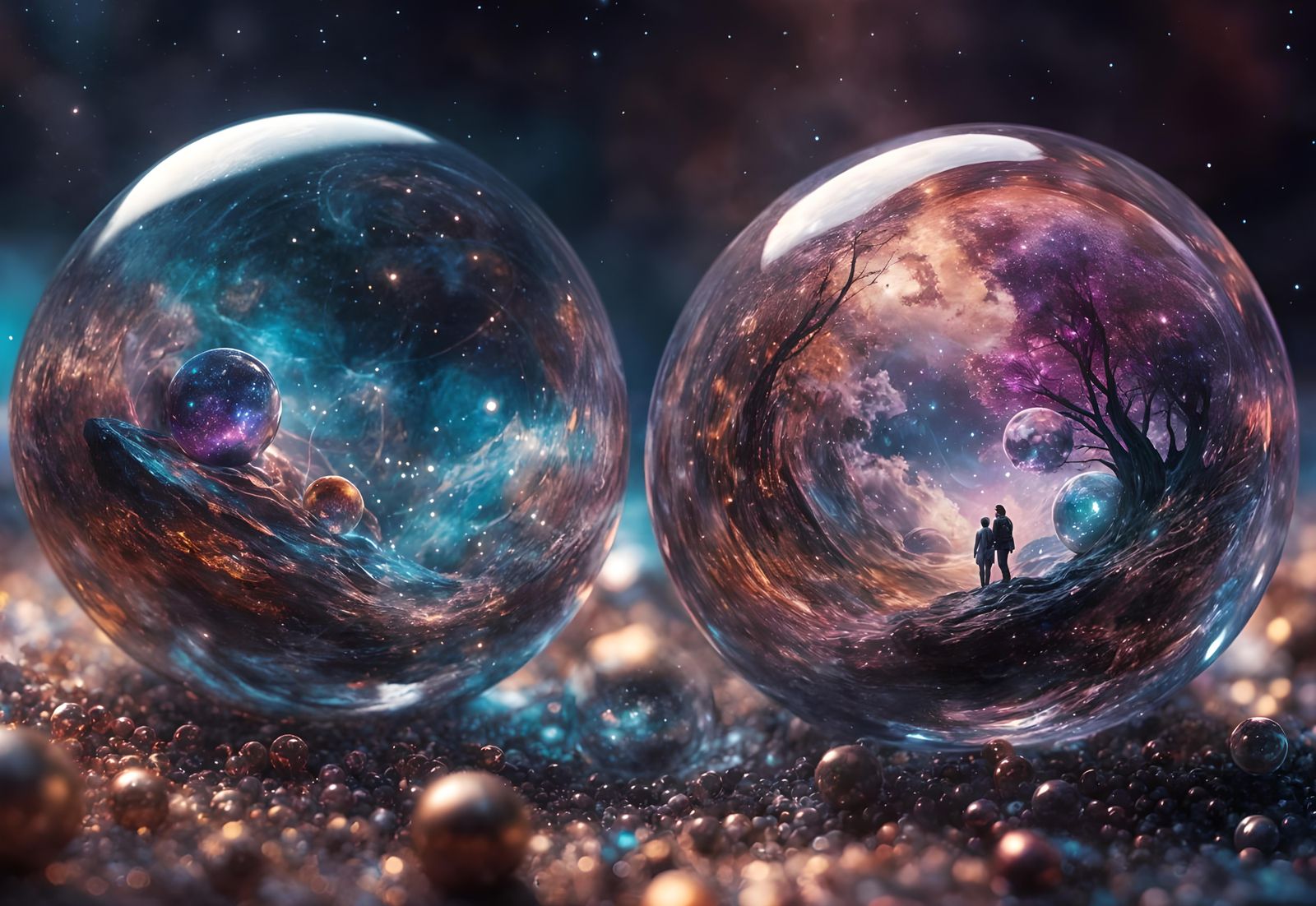 Cosmic Spheres: A Double Exposure Holographic Illustration