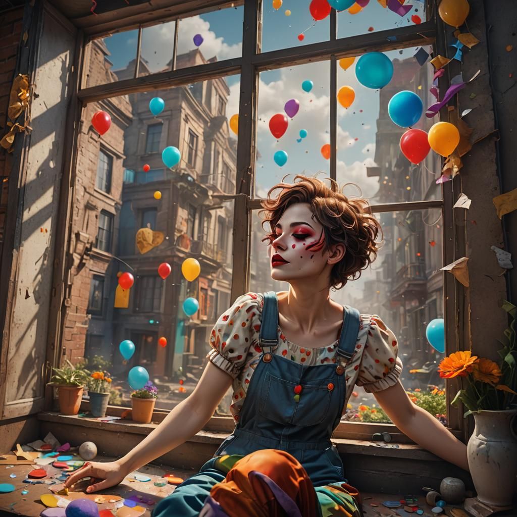 Dreaming Clown Woman: A Detailed Digital Painting