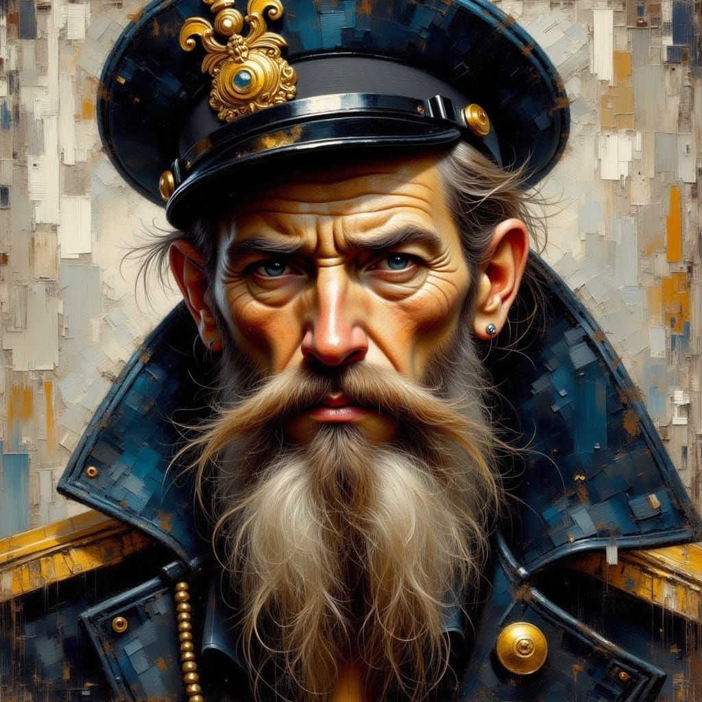 Submarine Captain Portrait in Impasto Oil Style
