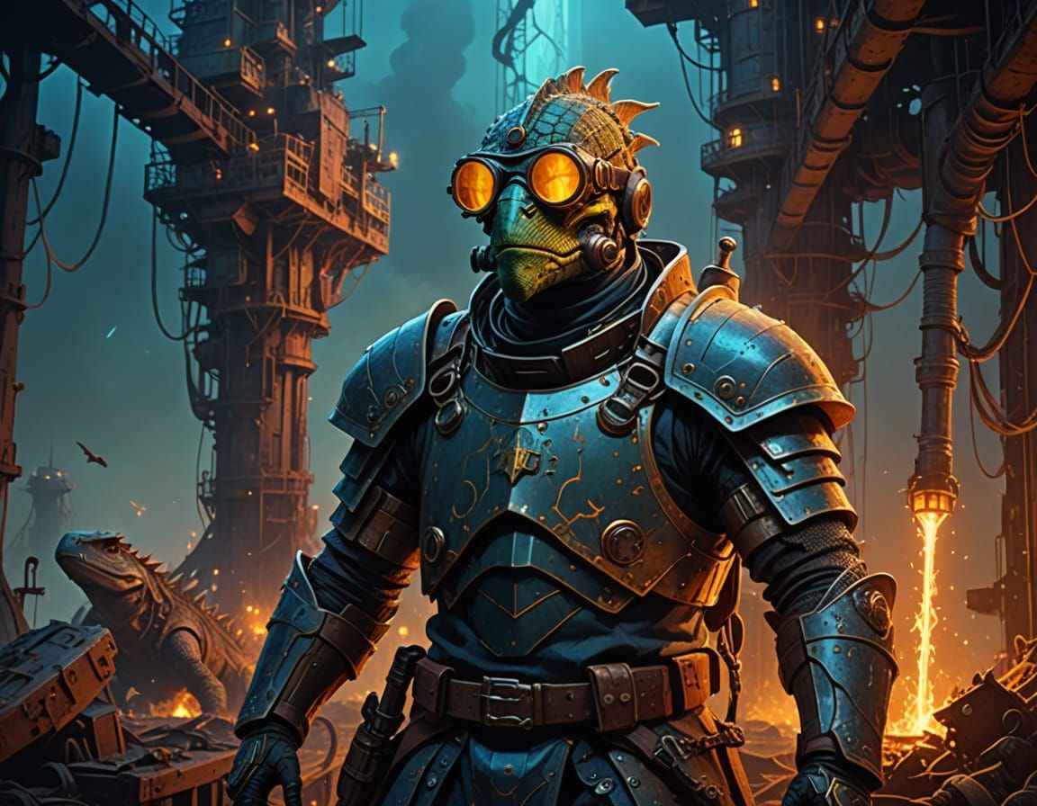 Gearpunk Magi-Tech Knight Discovers Glowing Mushrooms in Rus...