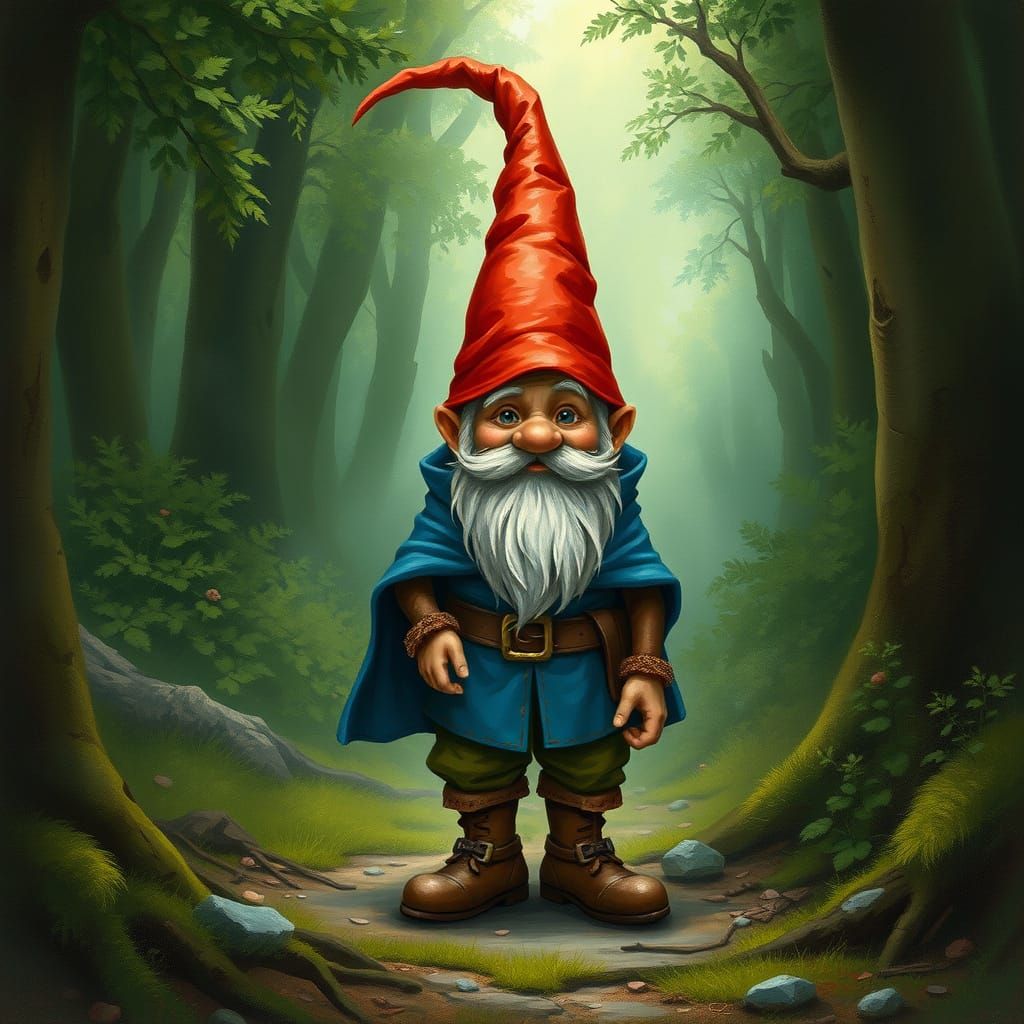 Gnome in Forest, Fantasy Art Style