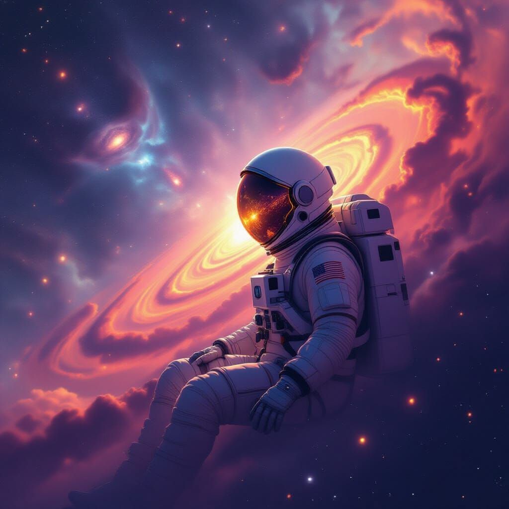 Astronaut Adrift in Vibrant Nebula, Cosmic Dreamscape