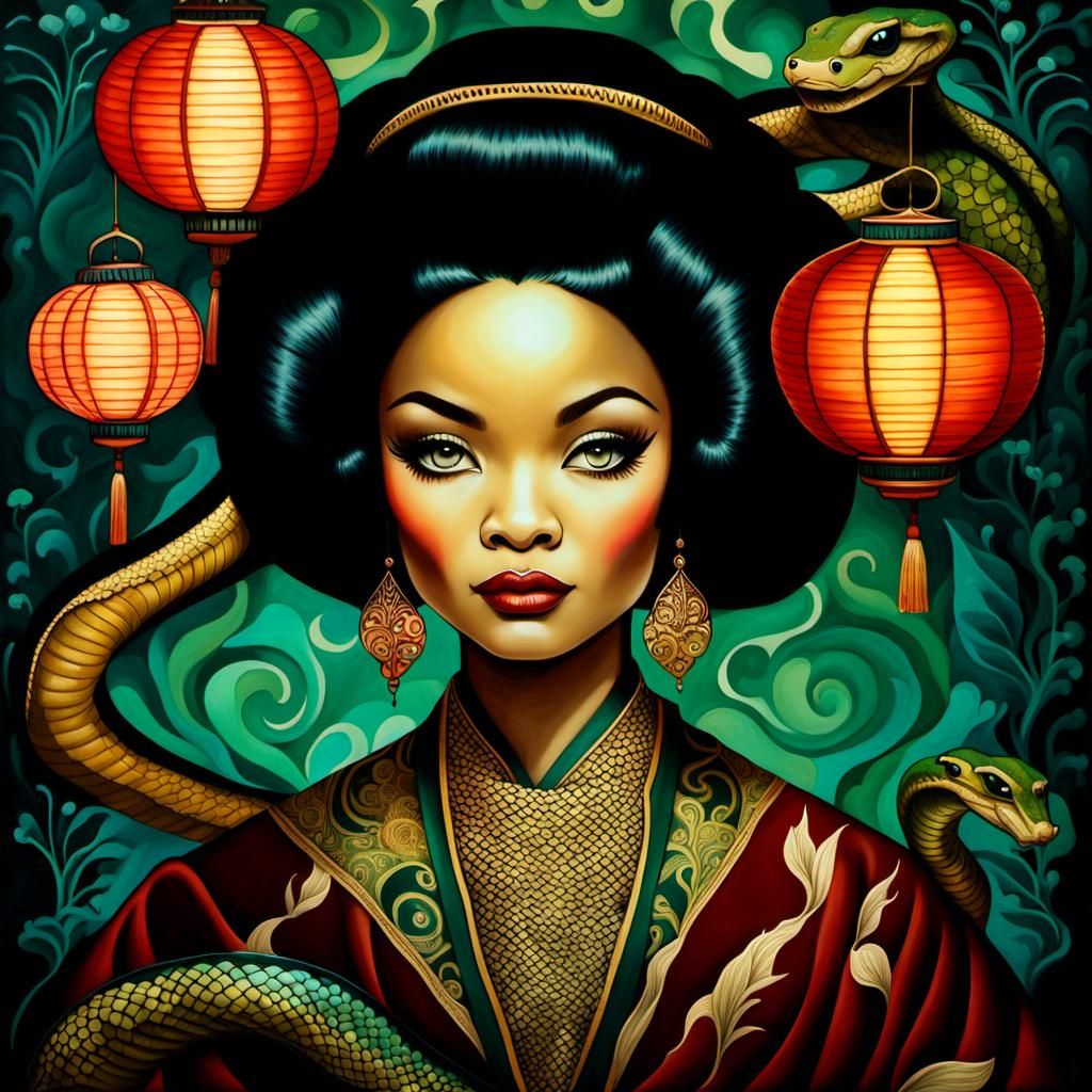 Sultry Jazz Age Siren with Vibrant Lanterns and Ethereal Glo...