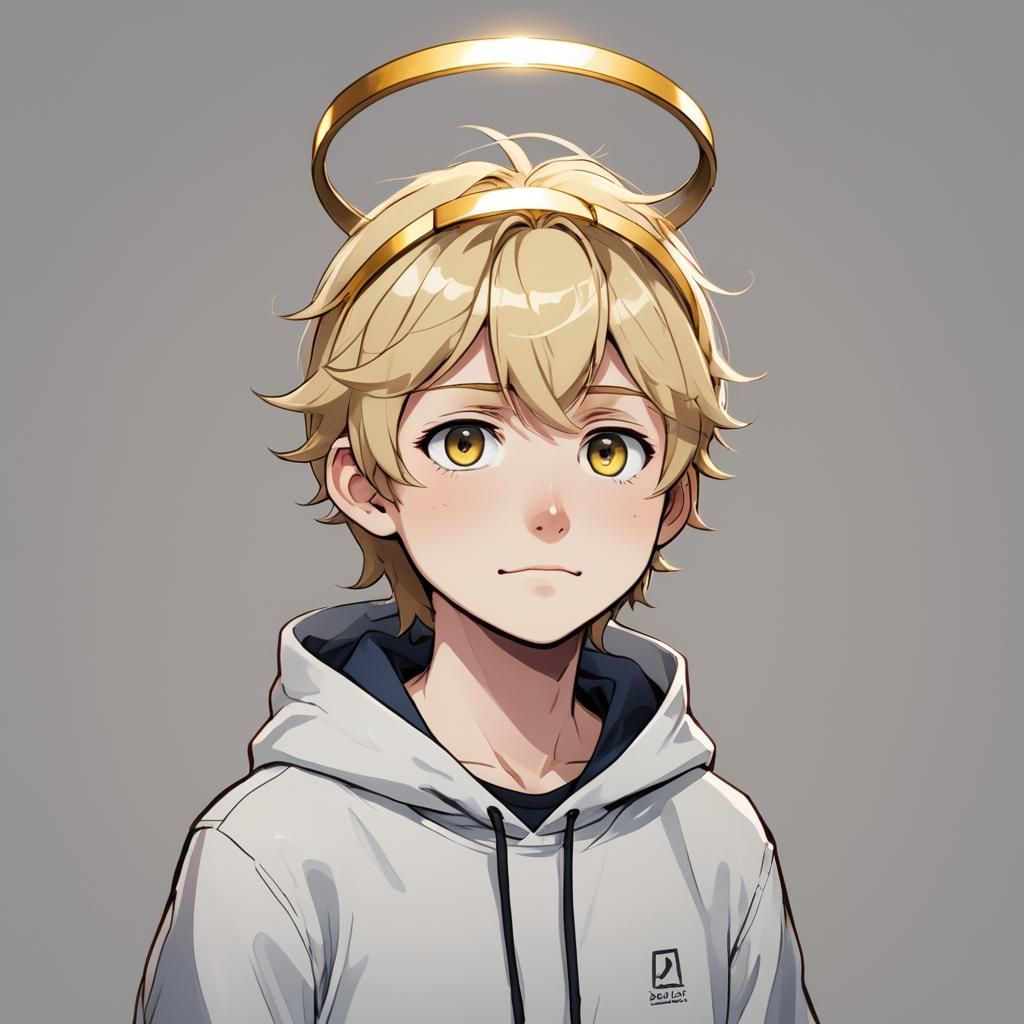 Cartoon Teen Boy with Halo in Anime Style