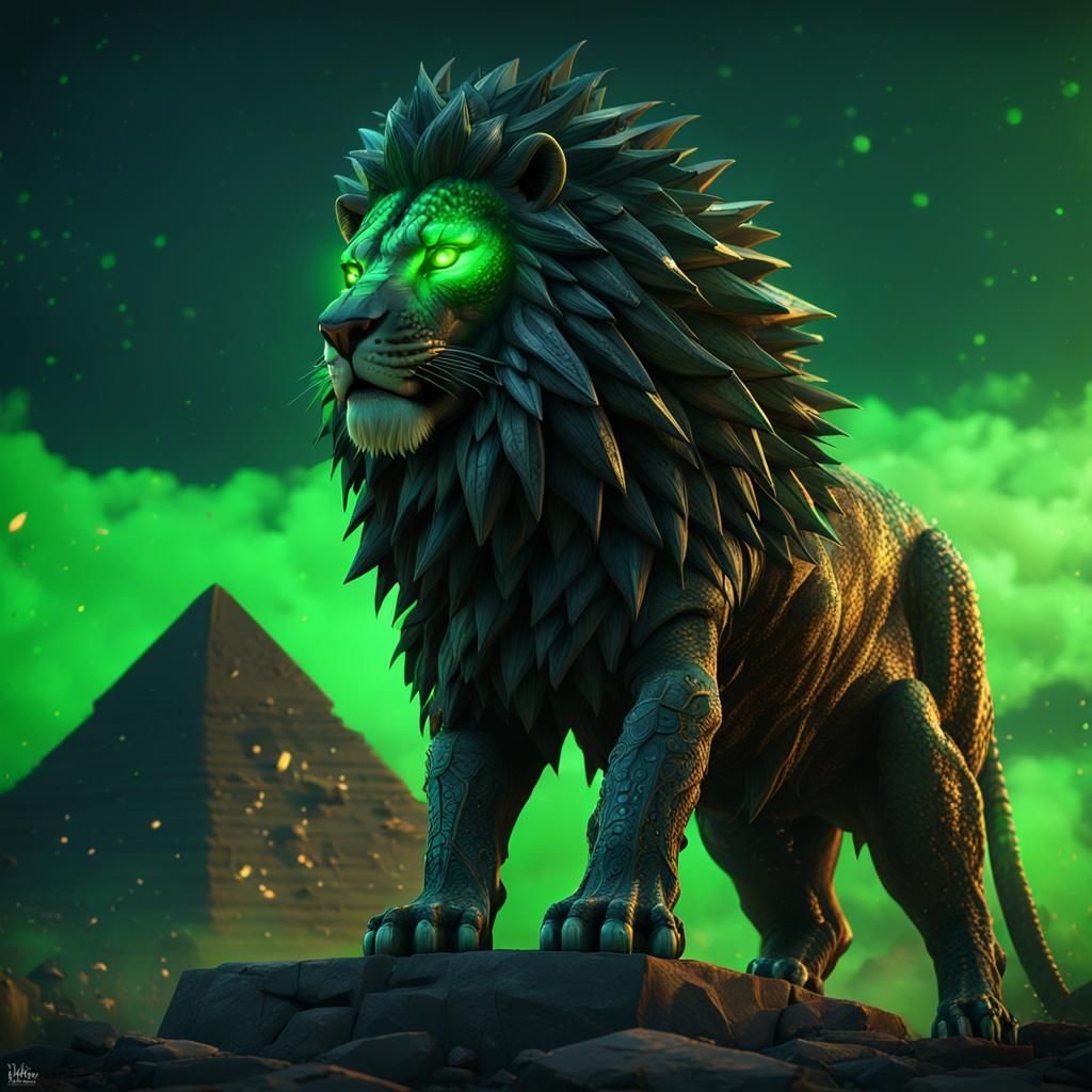 Mechanical Scaled Lion Guarding Pyramid in Unreal Engine 5