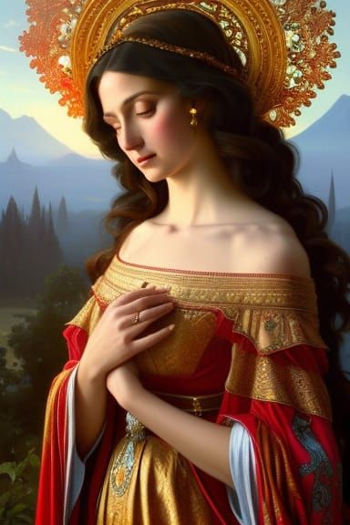 Holy Mary Portrait in Medieval Oil Painting Style