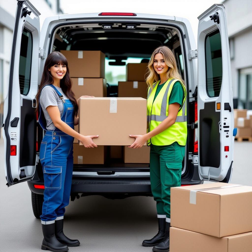 Hyperrealistic Image of Women Loading Moving Van