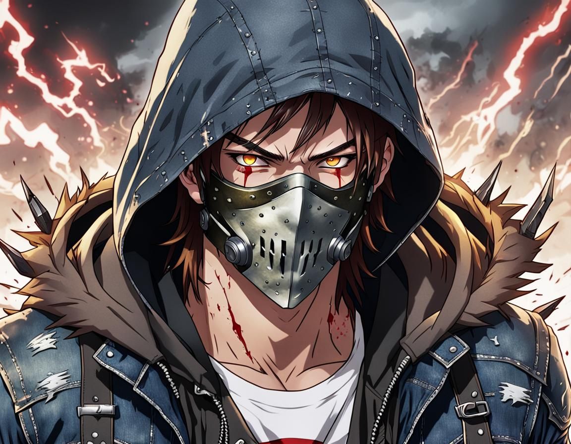 Armored Teen with Red Lightning in Anime Style