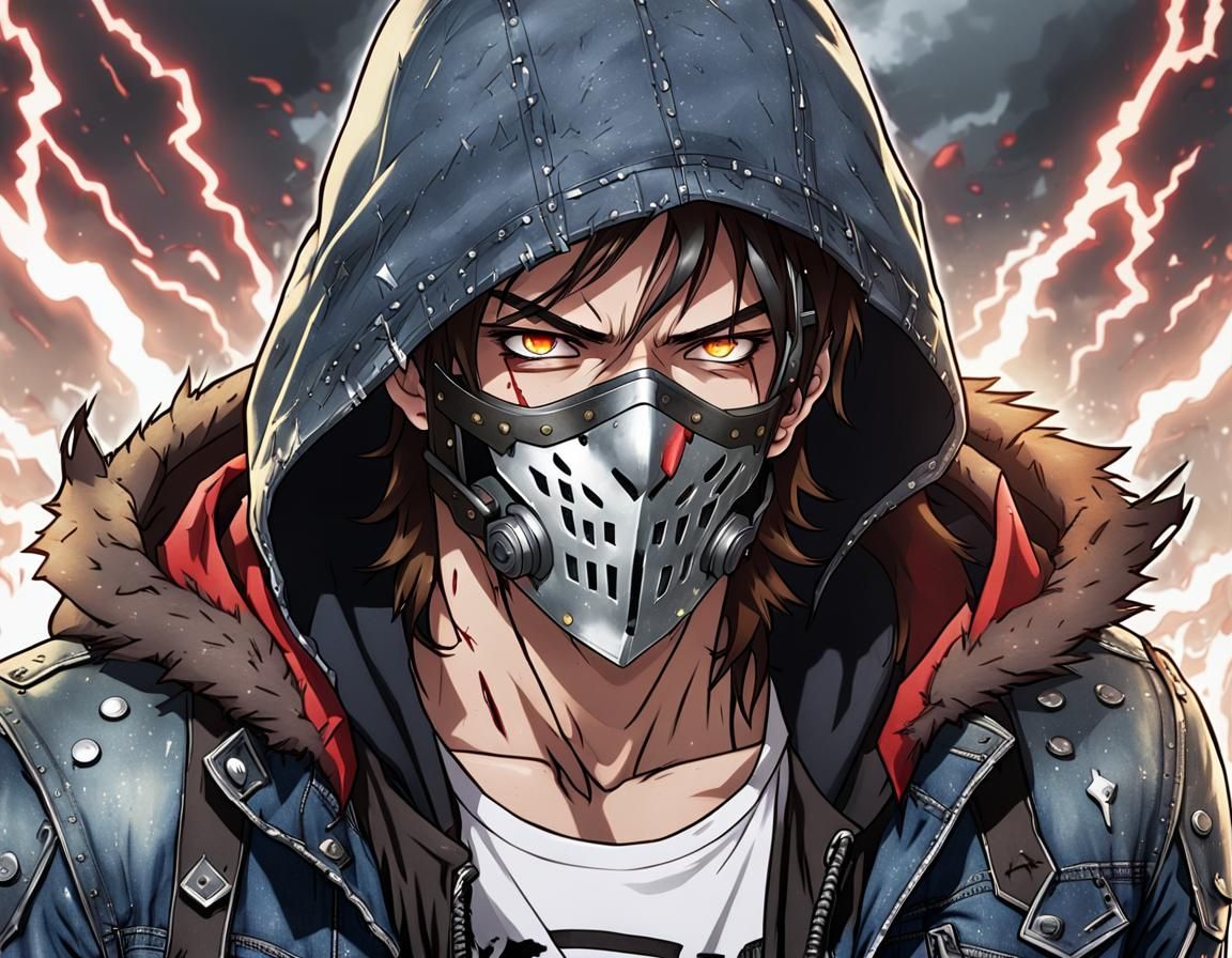 Manga Teen Superhero with Red Lightning, Anime Style