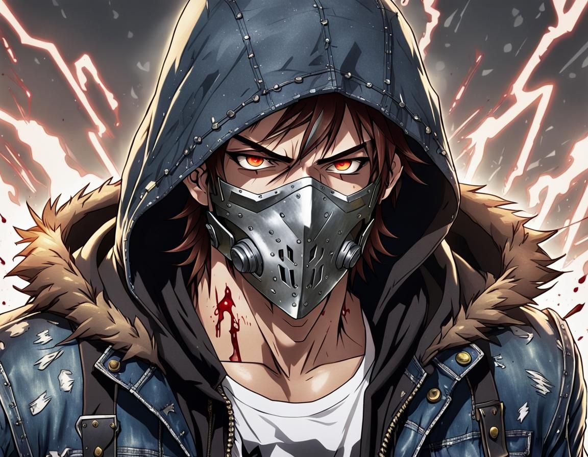 Anime Teen Superhero with Metal Armor and Lightning