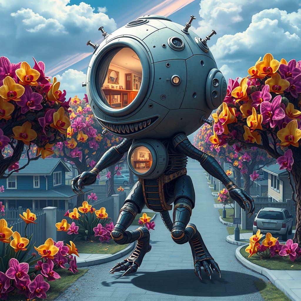 Futuristic Walking Home with Alien Creatures