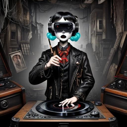 Cyberpunk Model with Ventriloquist Dummy in Haunted House