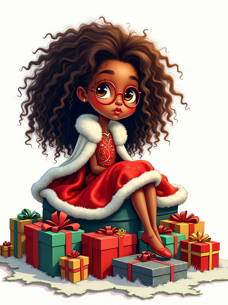 Festive Caricature of Child with Gifts in Cartoon Style