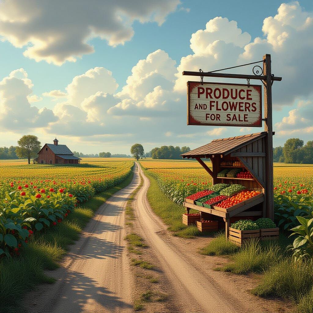 Winding Road Through Farmland: Cinematic Digital Art