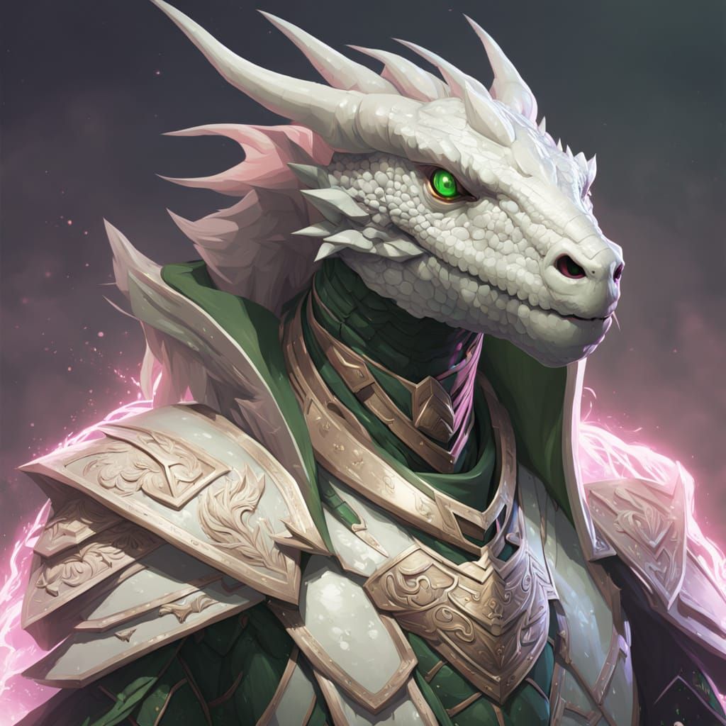 Elegant White Dragonborn Mage in Triadic Colors