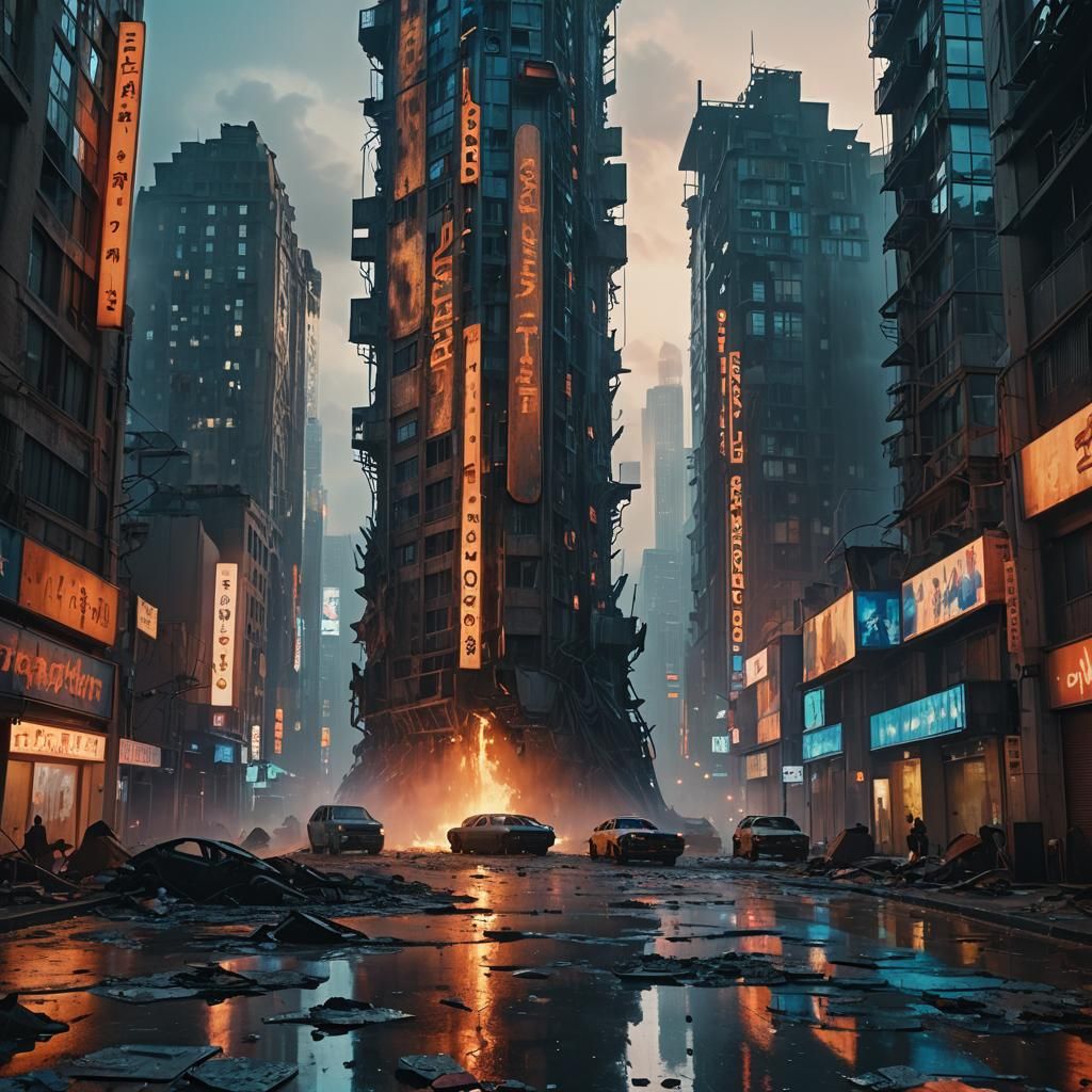 Dystopian Futuristic Cityscape at Dusk