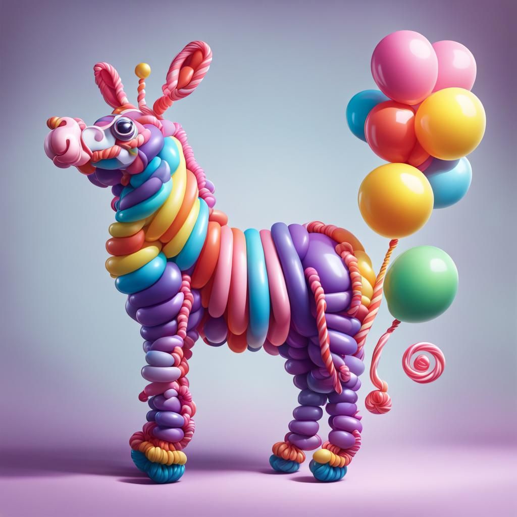 Candy Art Balloon Animals in Hyperrealistic Style