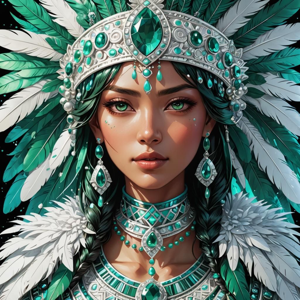 Anime Toltec Woman Portrait in Postmodern Style