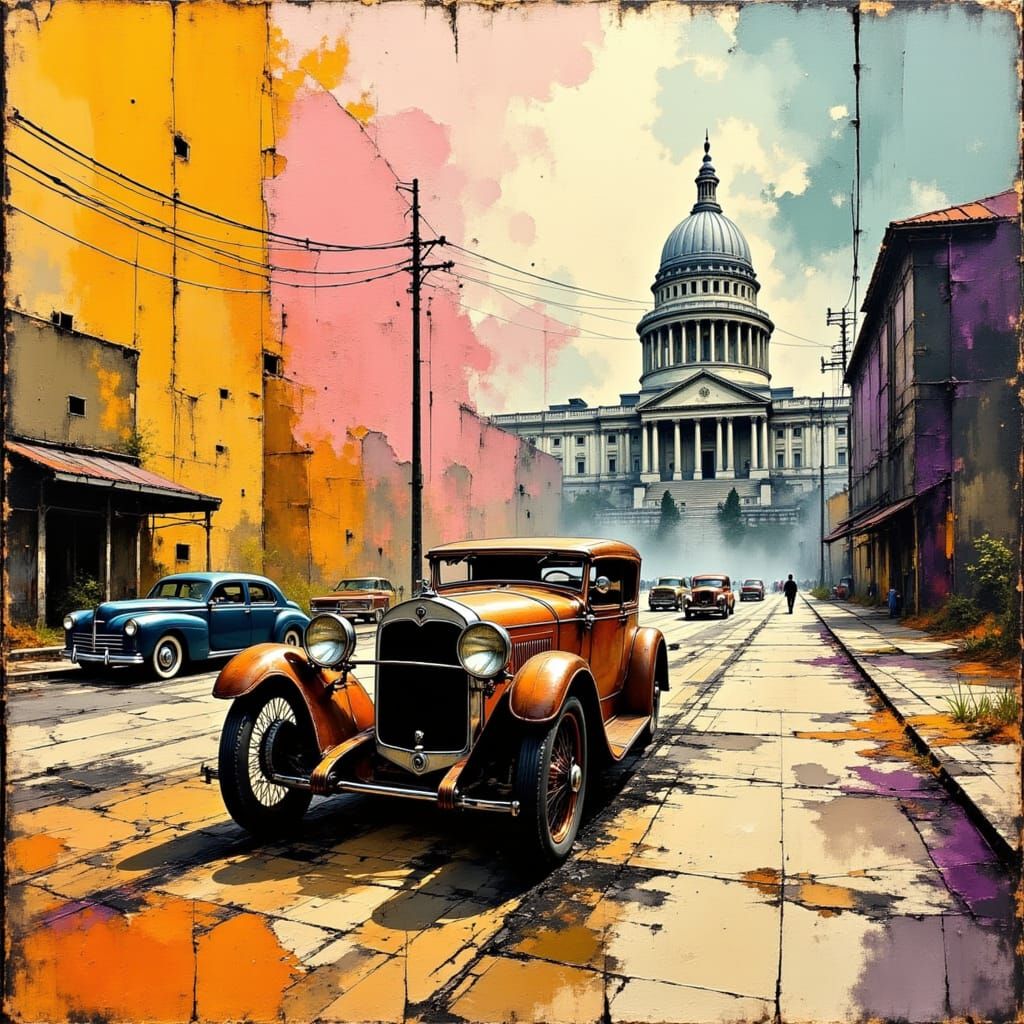 1920s Street Scene in Impasto Oil Paint