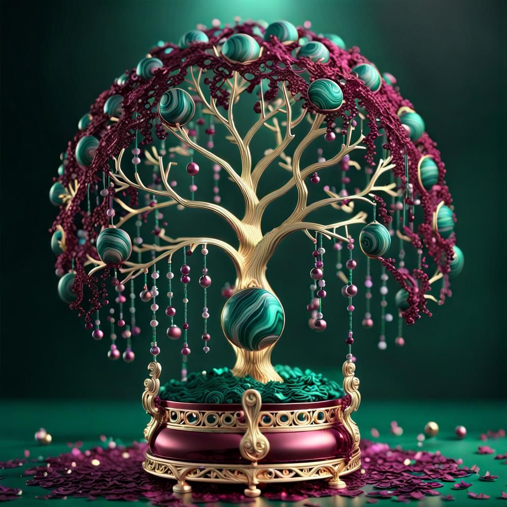 3D Burgundy Tree with Falling Confetti