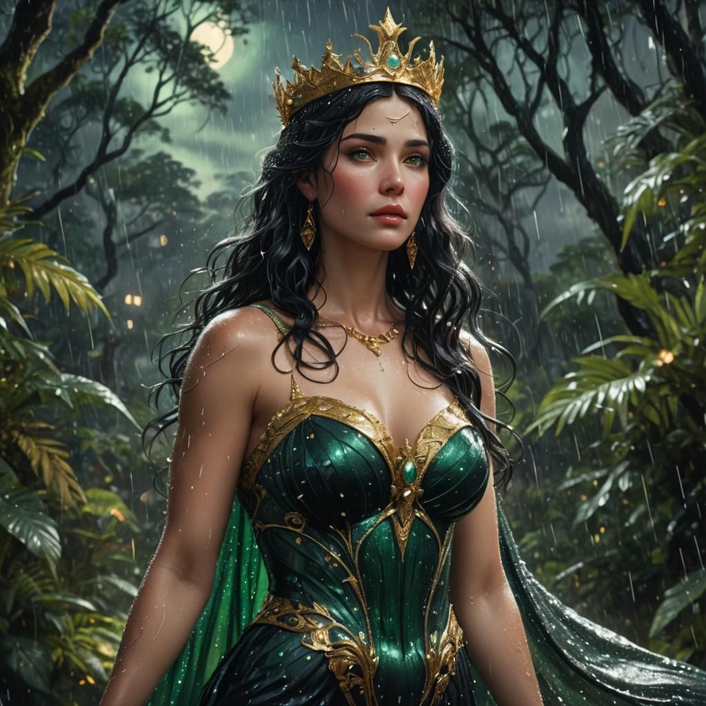 Aphrodite in Starry Rainforest: Fantasy Concept Art