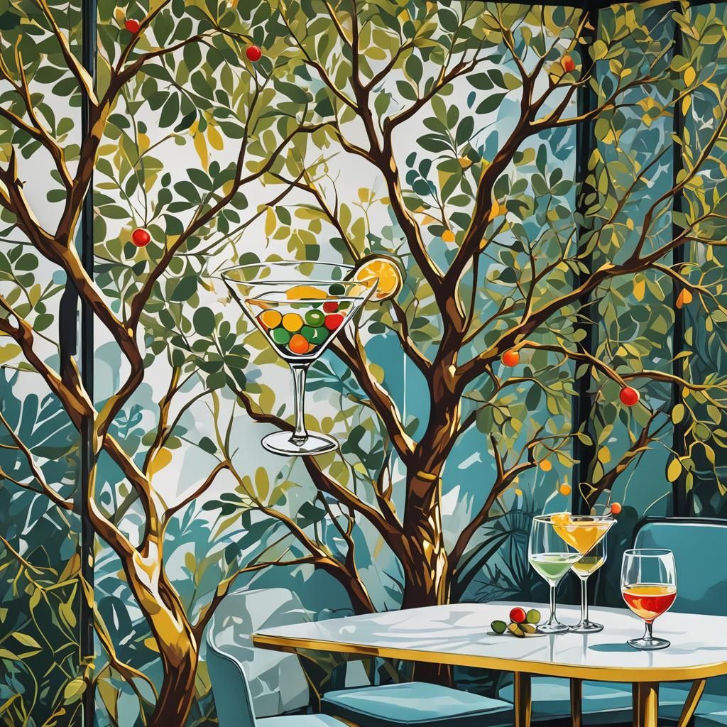 Contemporary Plant Mural for Chic Bar Terrace in Pop Art