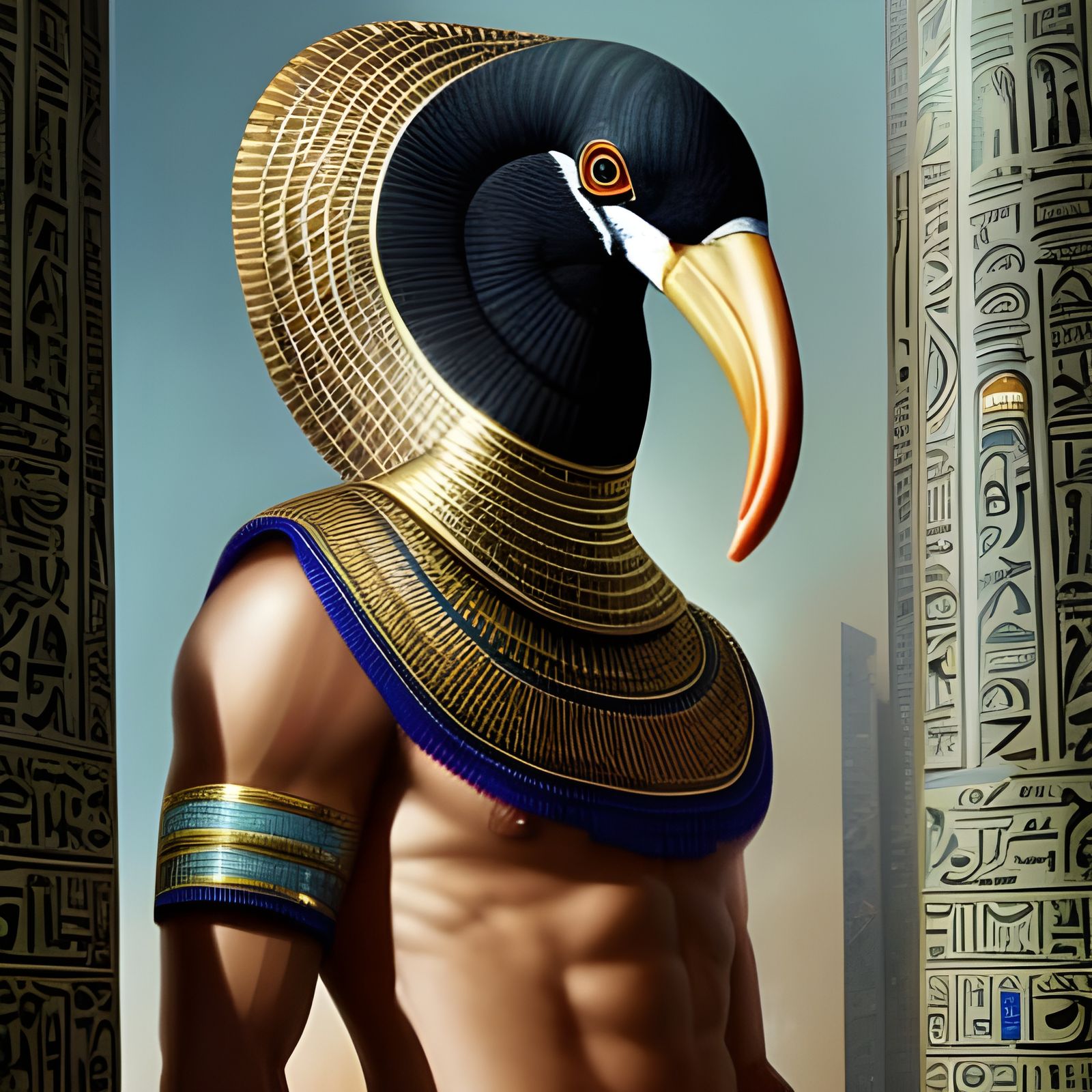 Egyptian God Thoth Portrait with Ibis Head