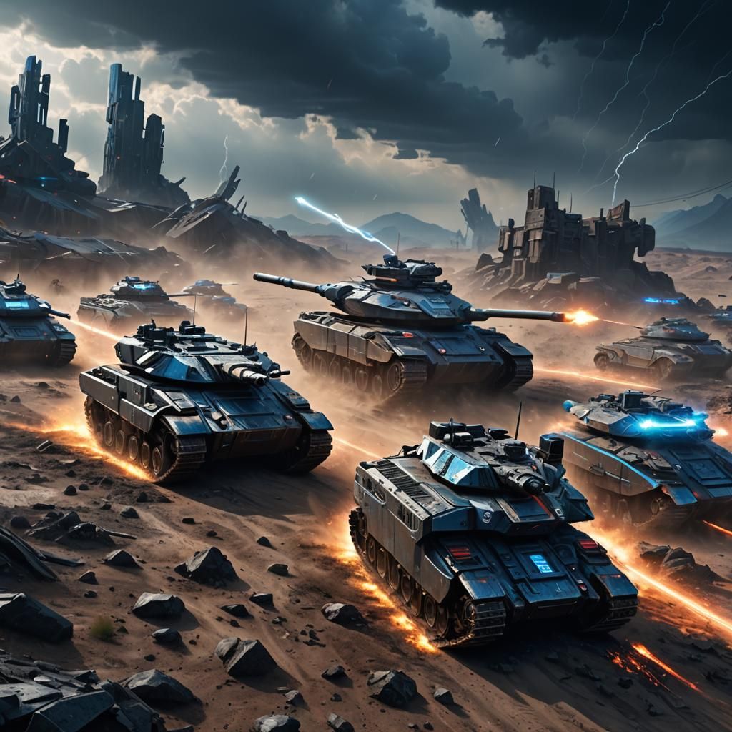 Armored Laser Tank on Battlefield in Sci-Fi Style