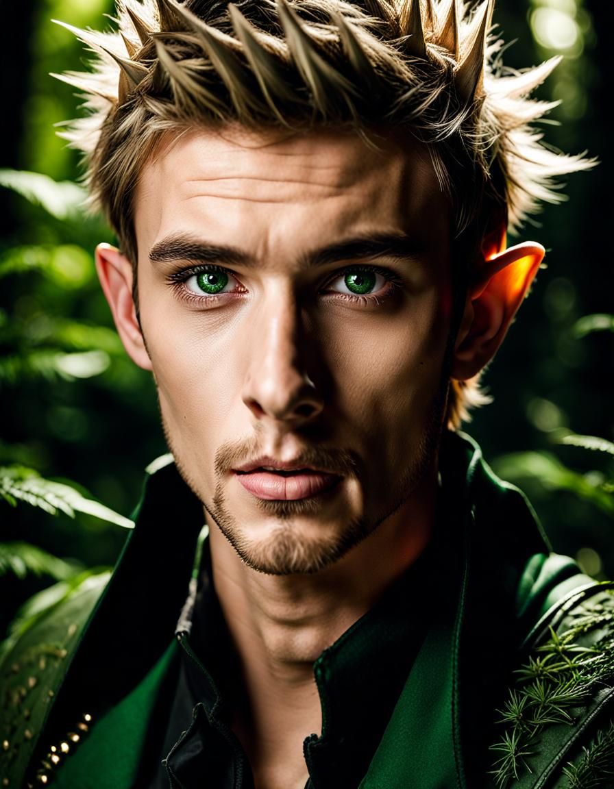 Handsome Elf Portrait in Forest Canopy
