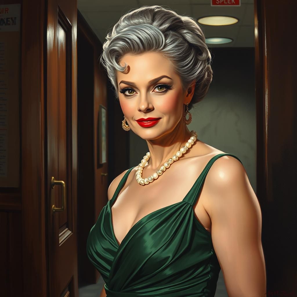 Film Noir Portrait of Woman in Green Gown