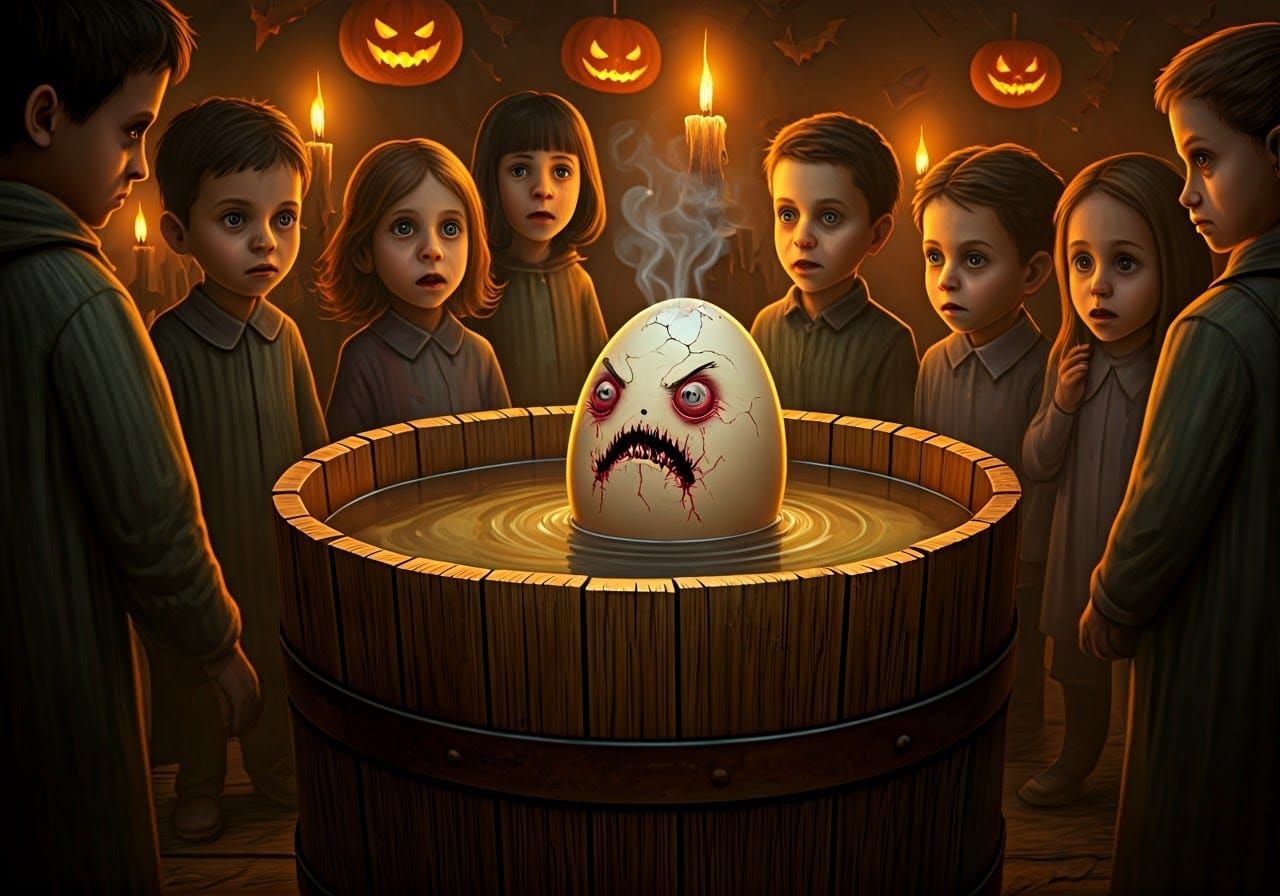 Irate Egg at Halloween Bobbing Game, Ash Thorp Style