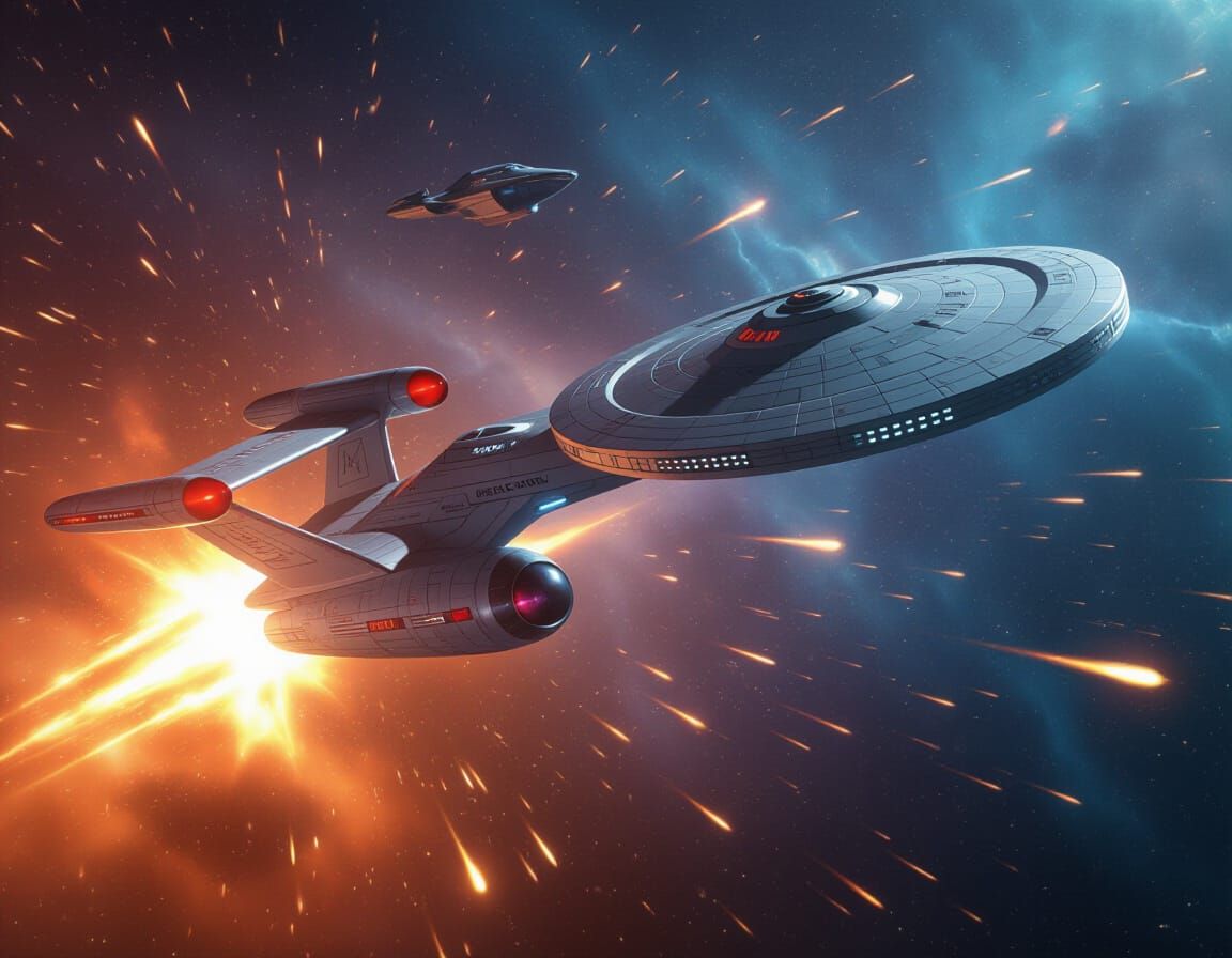 The Enterprise engaging an alien ship. Ultra realistic.