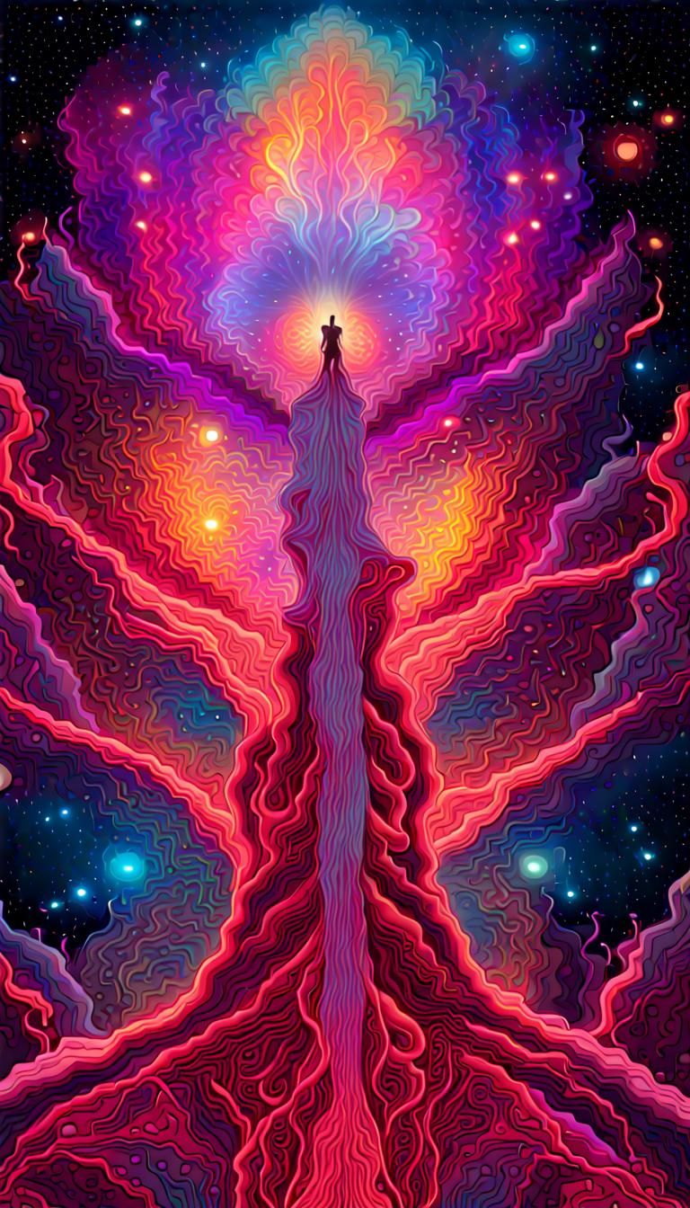 Neon Nebula with Eldritch Terrors in Psychedelic Style