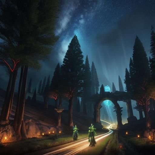 Futuristic Middle Earth Scene with Illuminated Roads