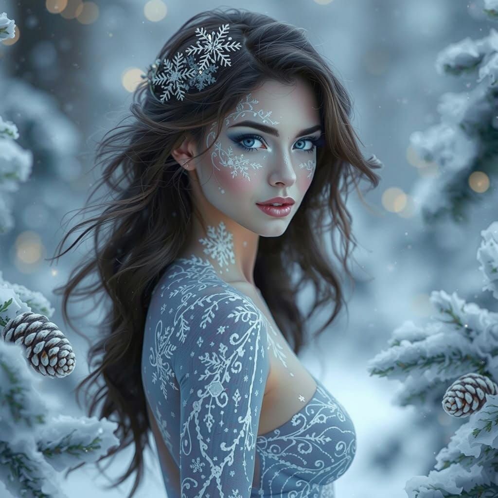 Stunning Winter Wonder Woman in Icicle Dress, Glowing with F...