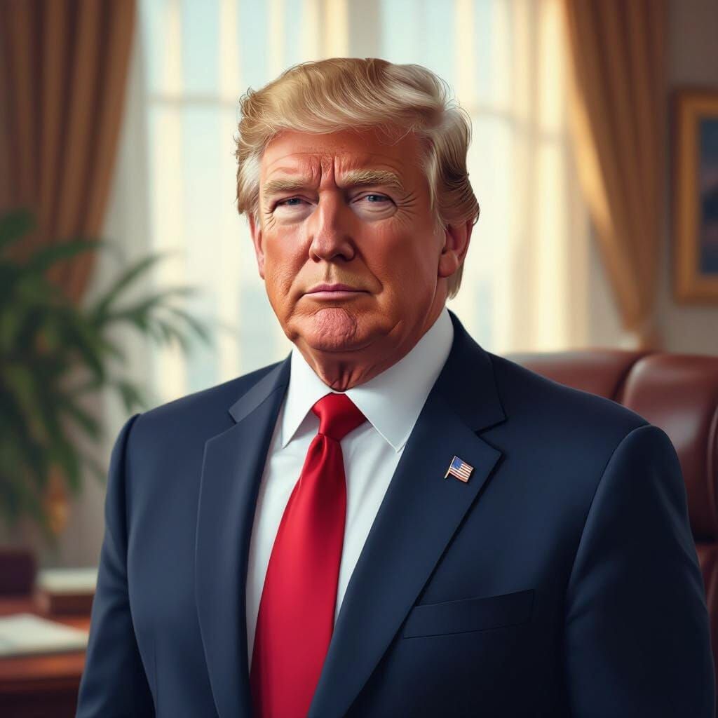 Donald Trump in Luxurious Office, Digital Art Style