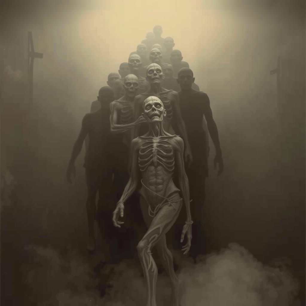 Zombies in Neon Fog: Gritty Black and White Photography