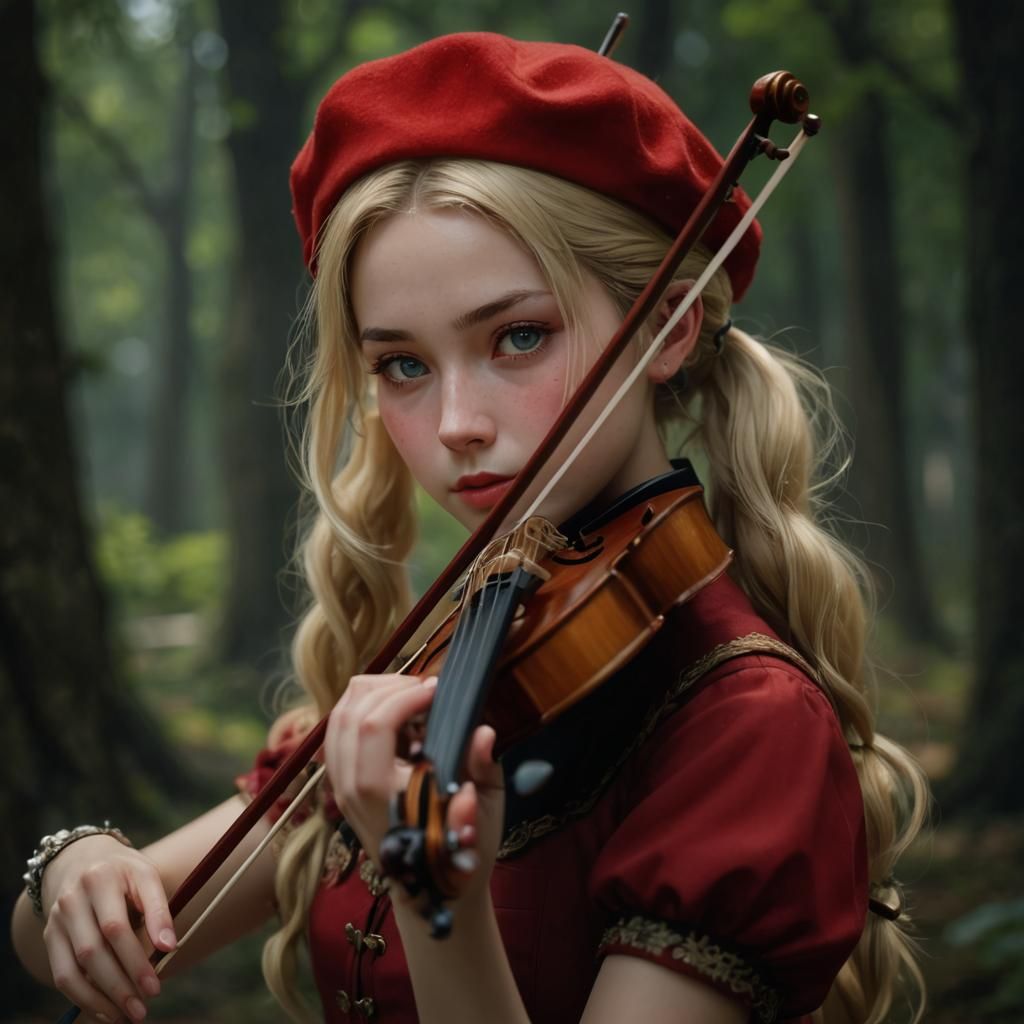 Blonde Fantasy Bard in Red Beret, Anime Art