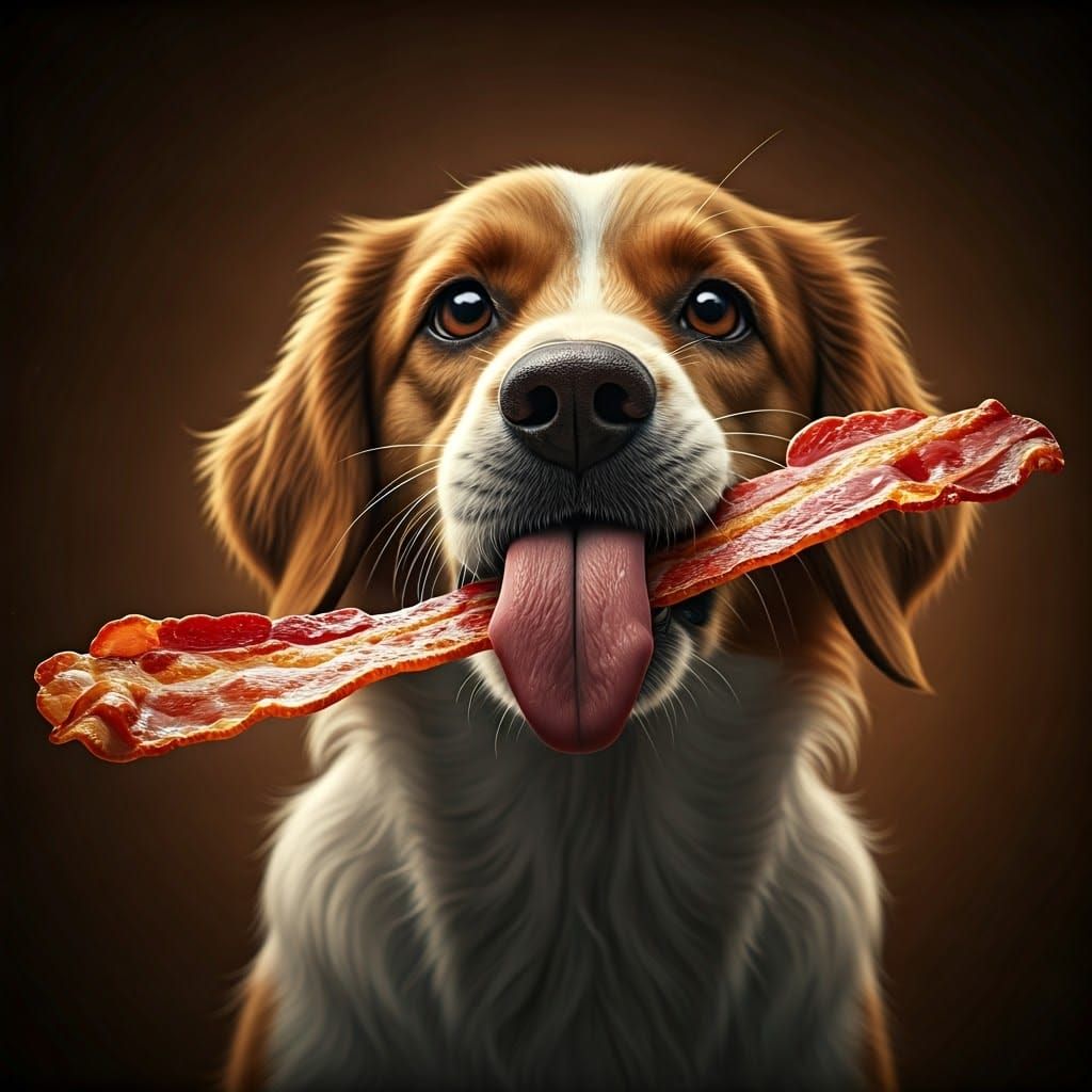 Dog in Cinematic Cozy Comfort with Crispy Bacon