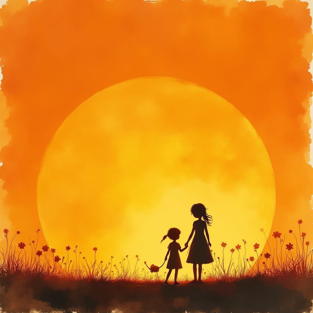 Mother and Child in Whimsical Sunset