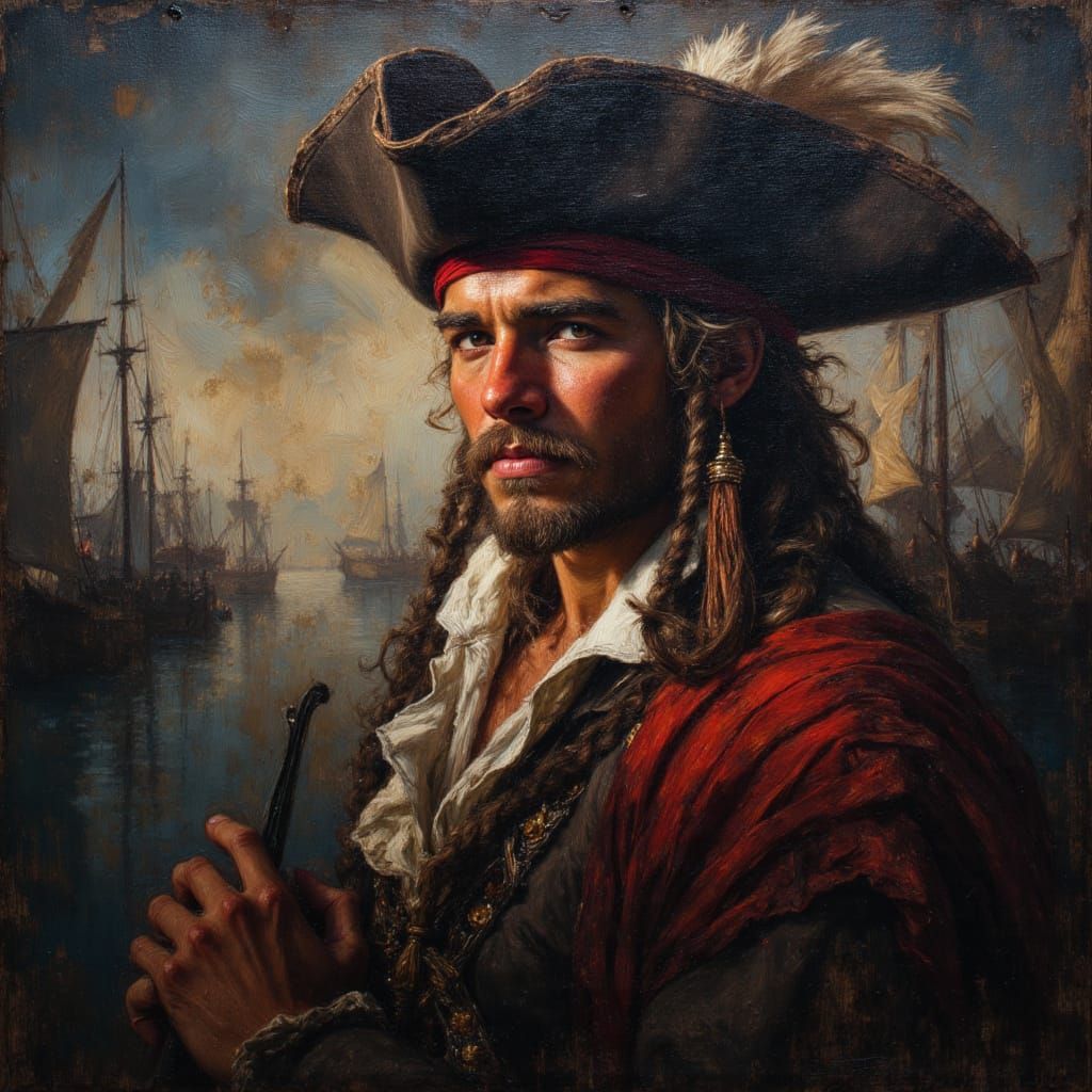Eighteenth Century Pirate Portrait with Impasto Oil Texture