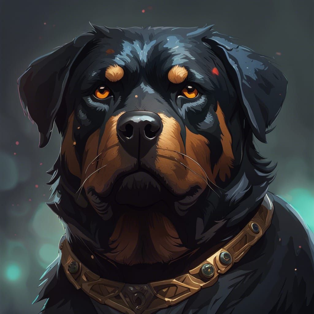 Rottweiler Hellhound Portrait in Hyperdetailed Digital Art