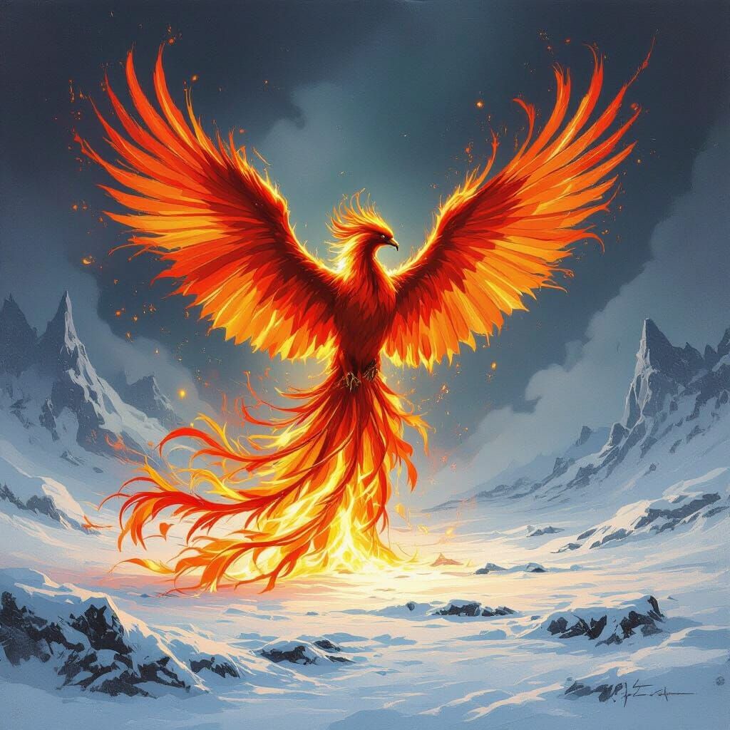 Fiery Phoenix Rising: An Epic Fantasy Painting