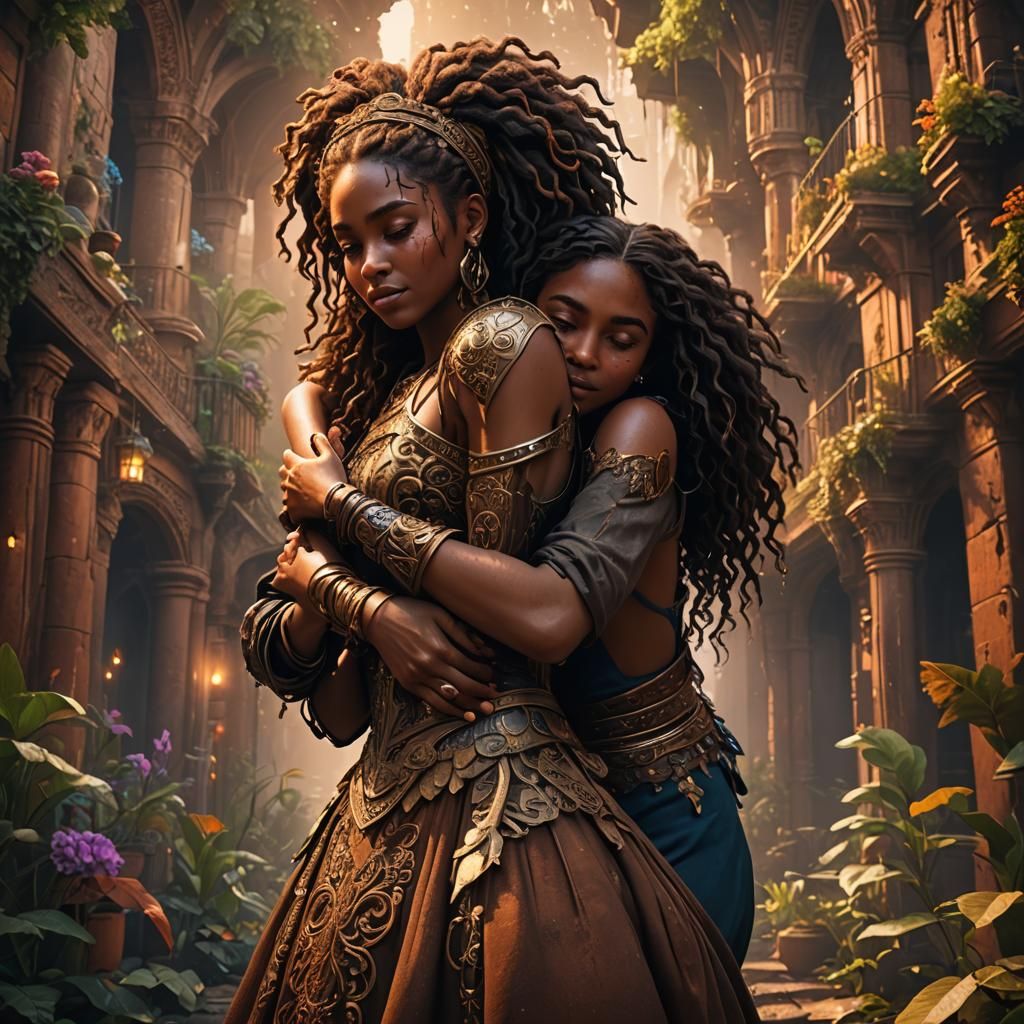 Two Young Women in a Loving Embrace