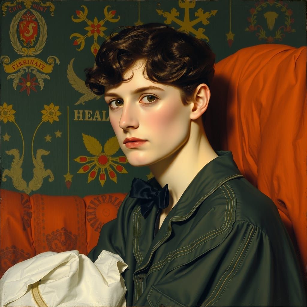 Expressive Portrait in the Style of Schiele and Waterhouse