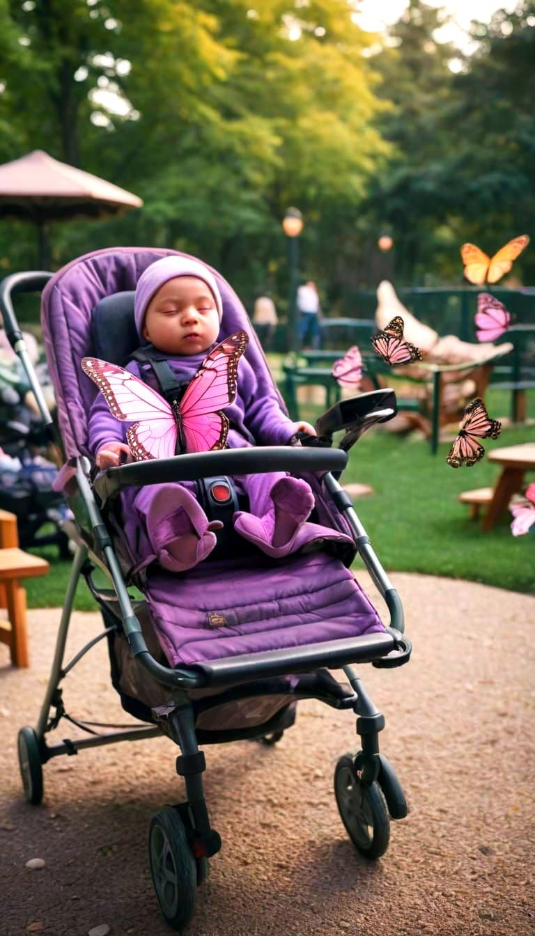 Ethereal Butterfly on Slumbering Baby in Dreamy Playground S...